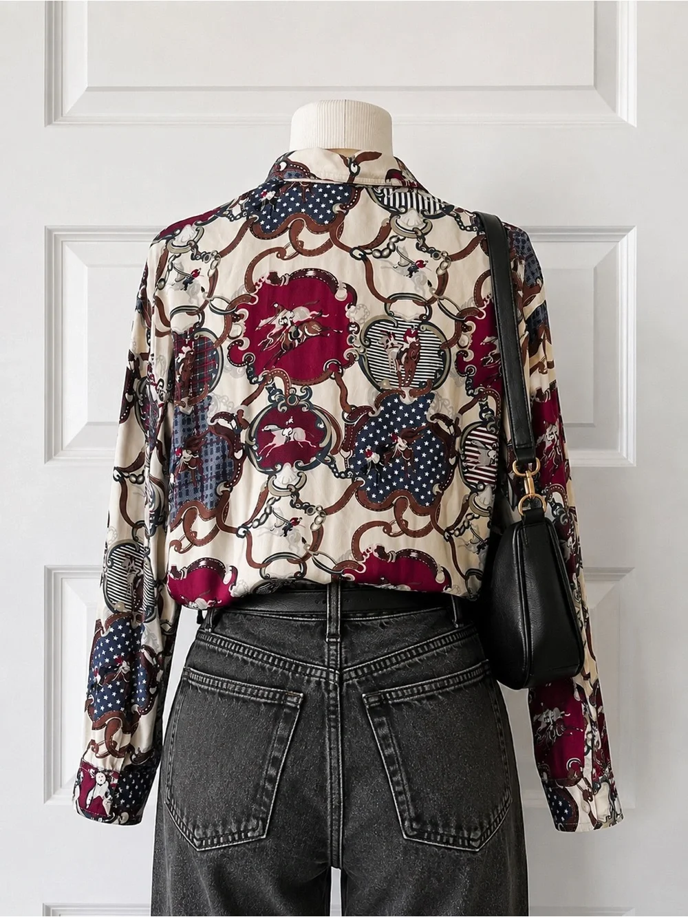 Vintage Bill Blass Equestrian Carousel Horse Circus Print Button Down Shirt